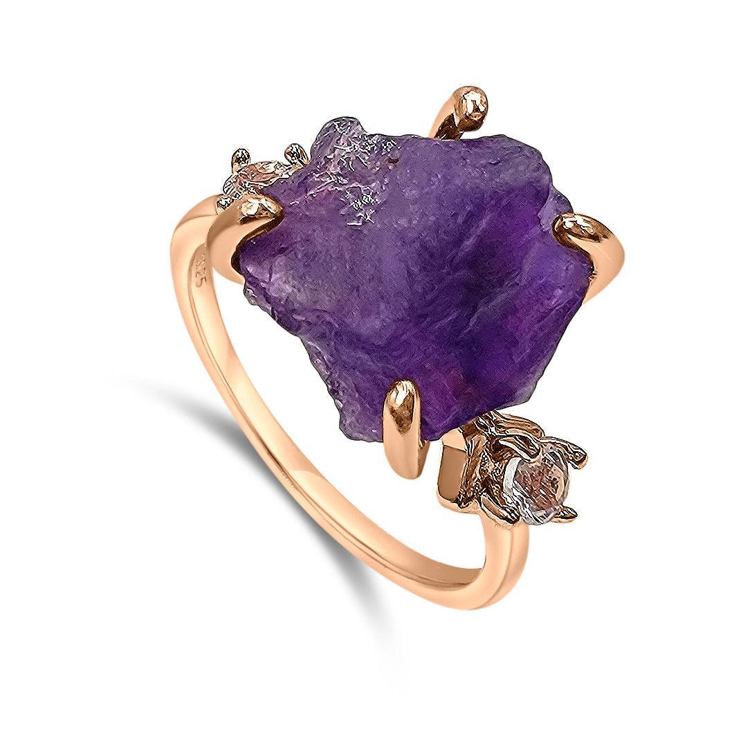 Raw Amethyst Crystal Ring - Uniquelan Jewelry