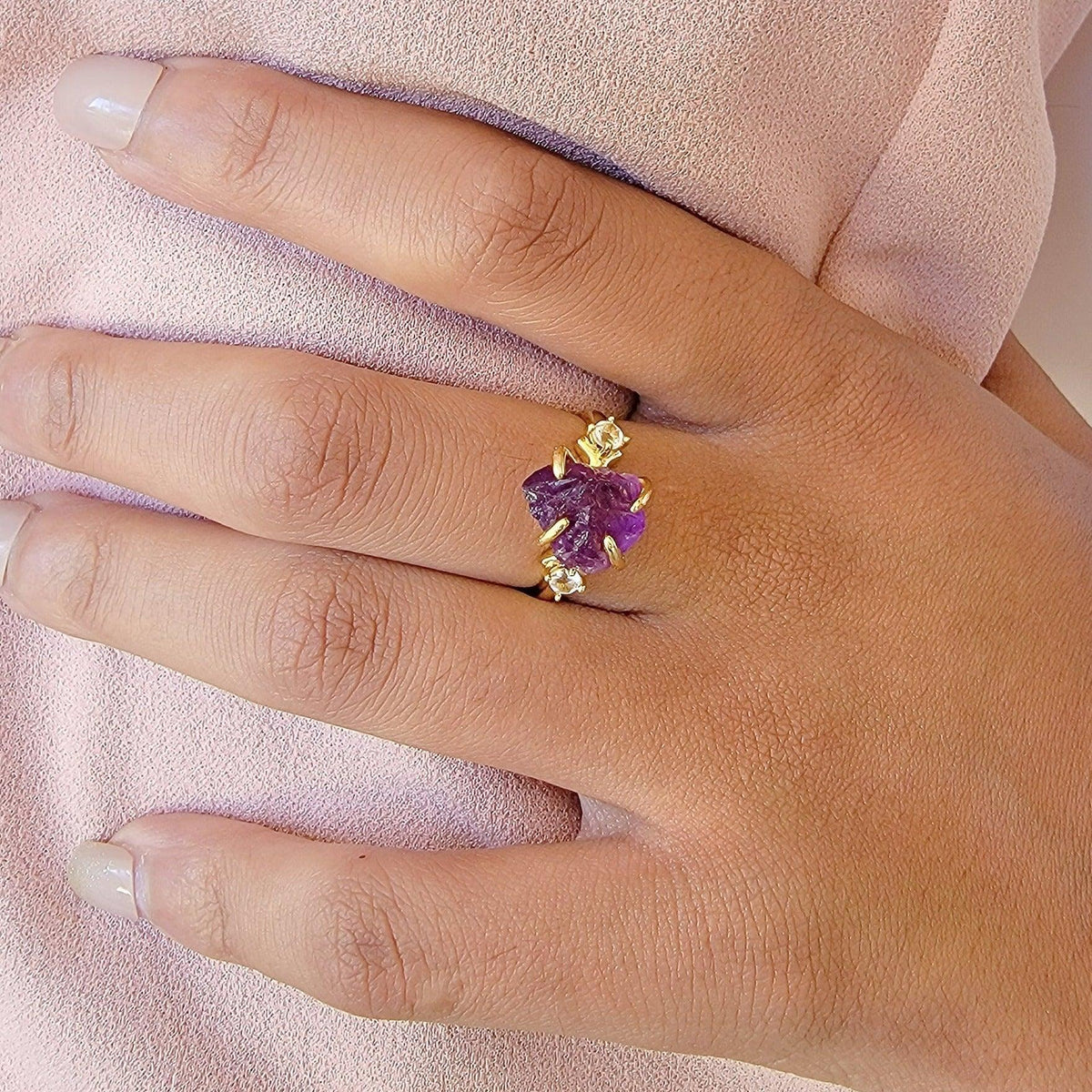 Raw Amethyst Crystal Ring - Uniquelan Jewelry