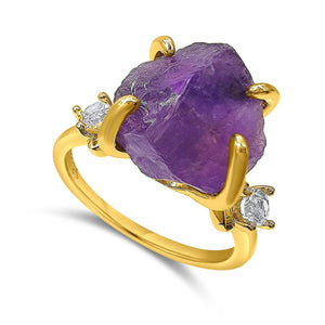 Raw Amethyst Crystal Ring - Uniquelan Jewelry