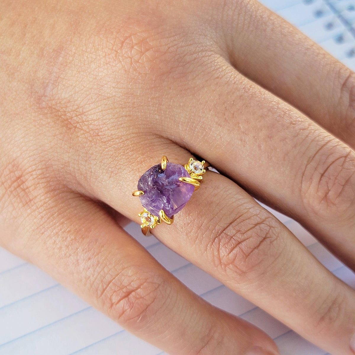 Raw Amethyst Crystal Ring - Uniquelan Jewelry
