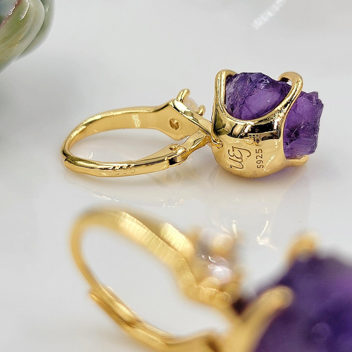 Raw Amethyst Drop Earrings - Uniquelan Jewelry