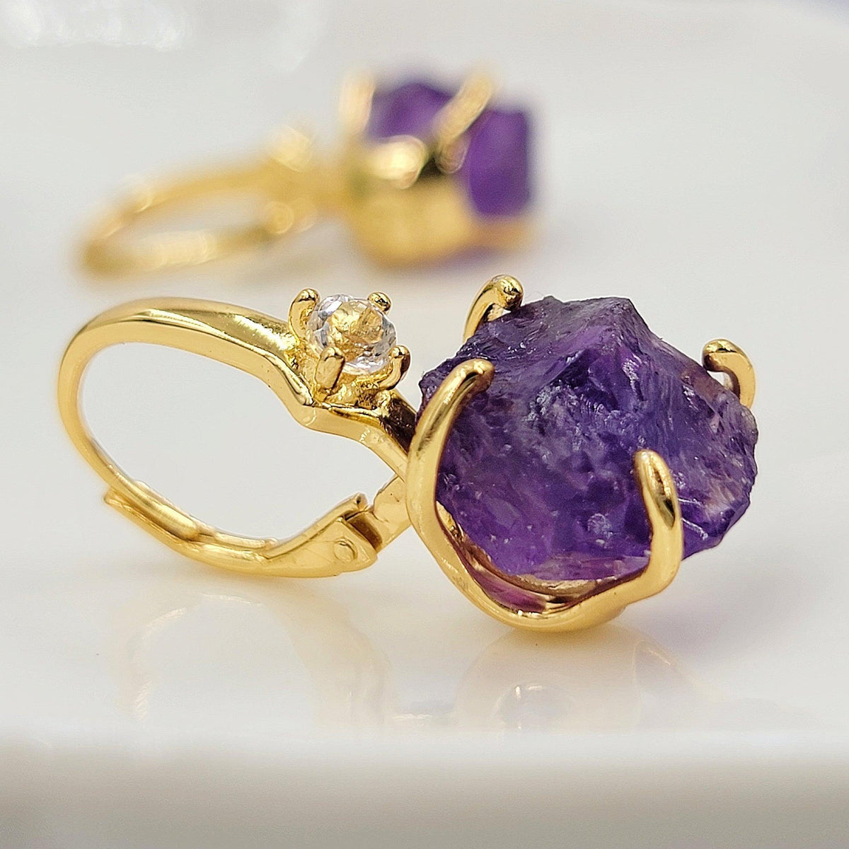 Raw Amethyst Drop Earrings - Uniquelan Jewelry