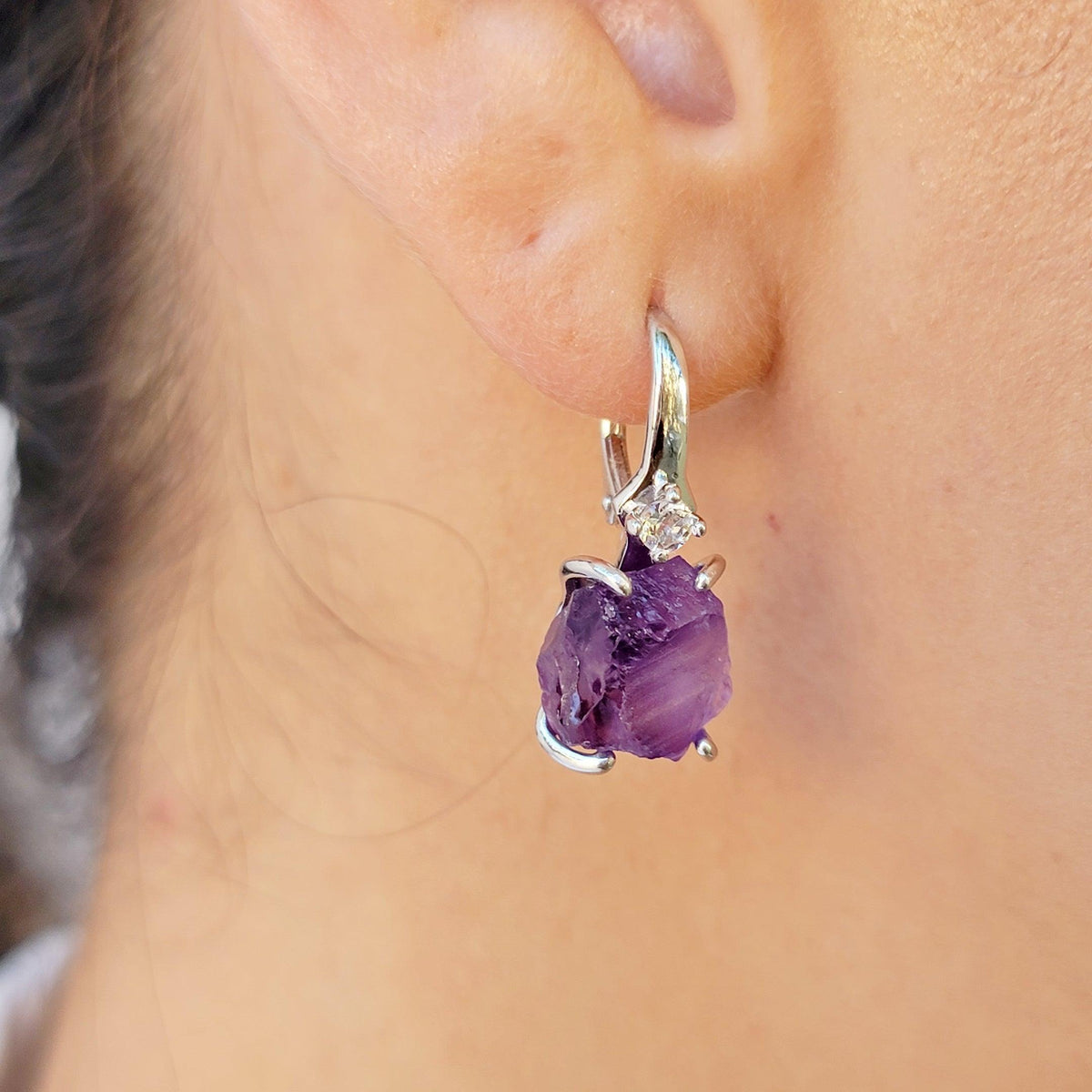 Raw Amethyst Drop Earrings - Uniquelan Jewelry
