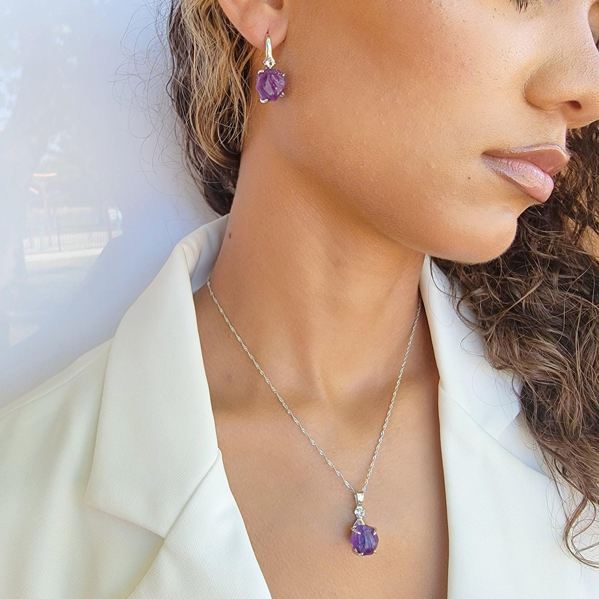 Raw Amethyst Drop Earrings - Uniquelan Jewelry