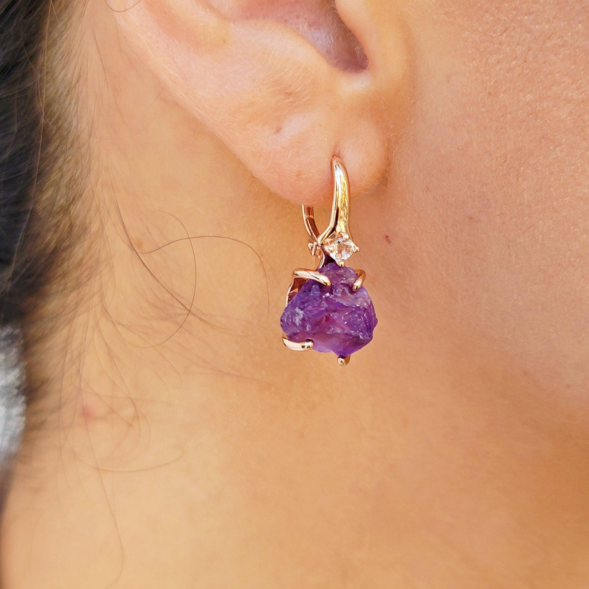 Raw Amethyst Drop Earrings - Uniquelan Jewelry