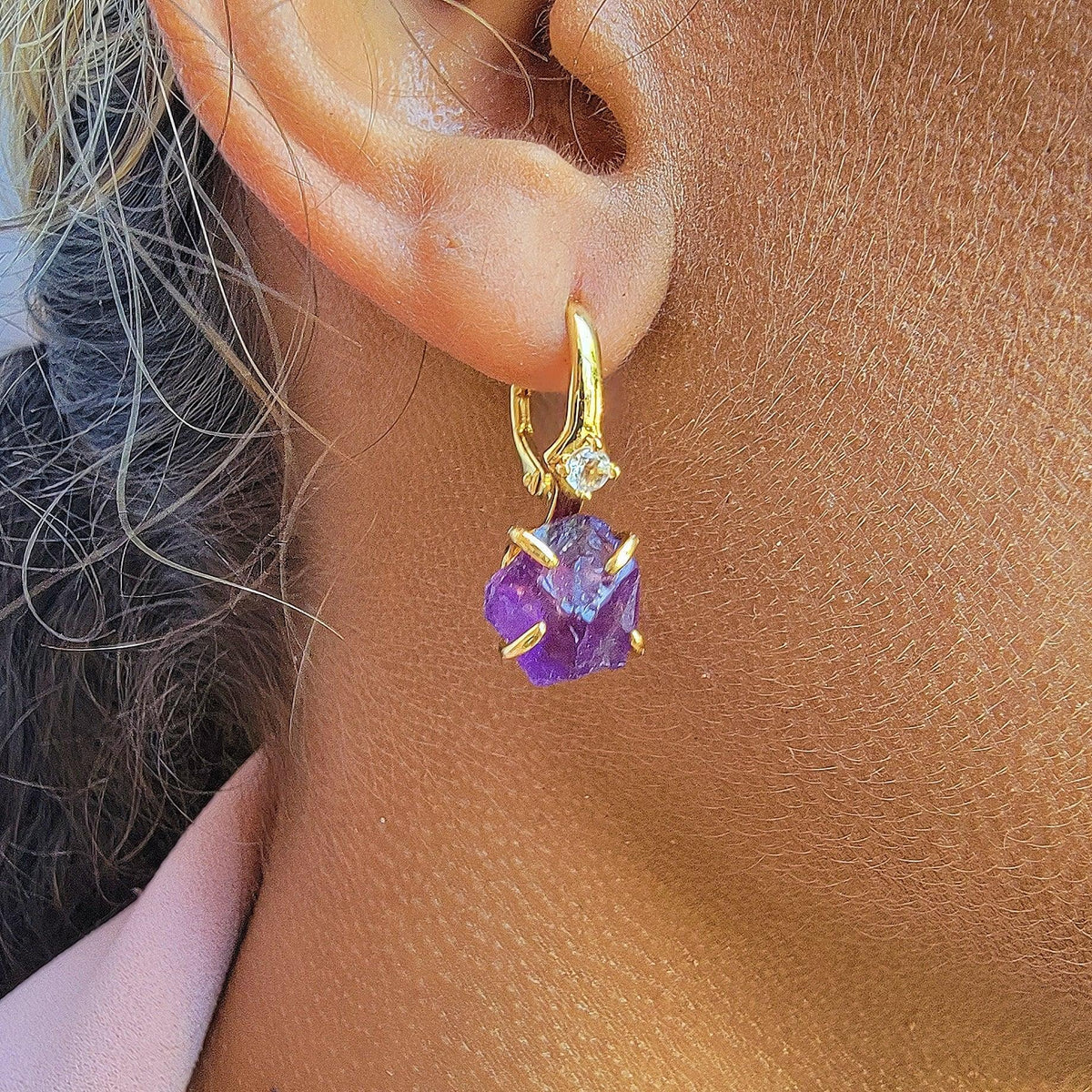 Raw Amethyst Drop Earrings - Uniquelan Jewelry