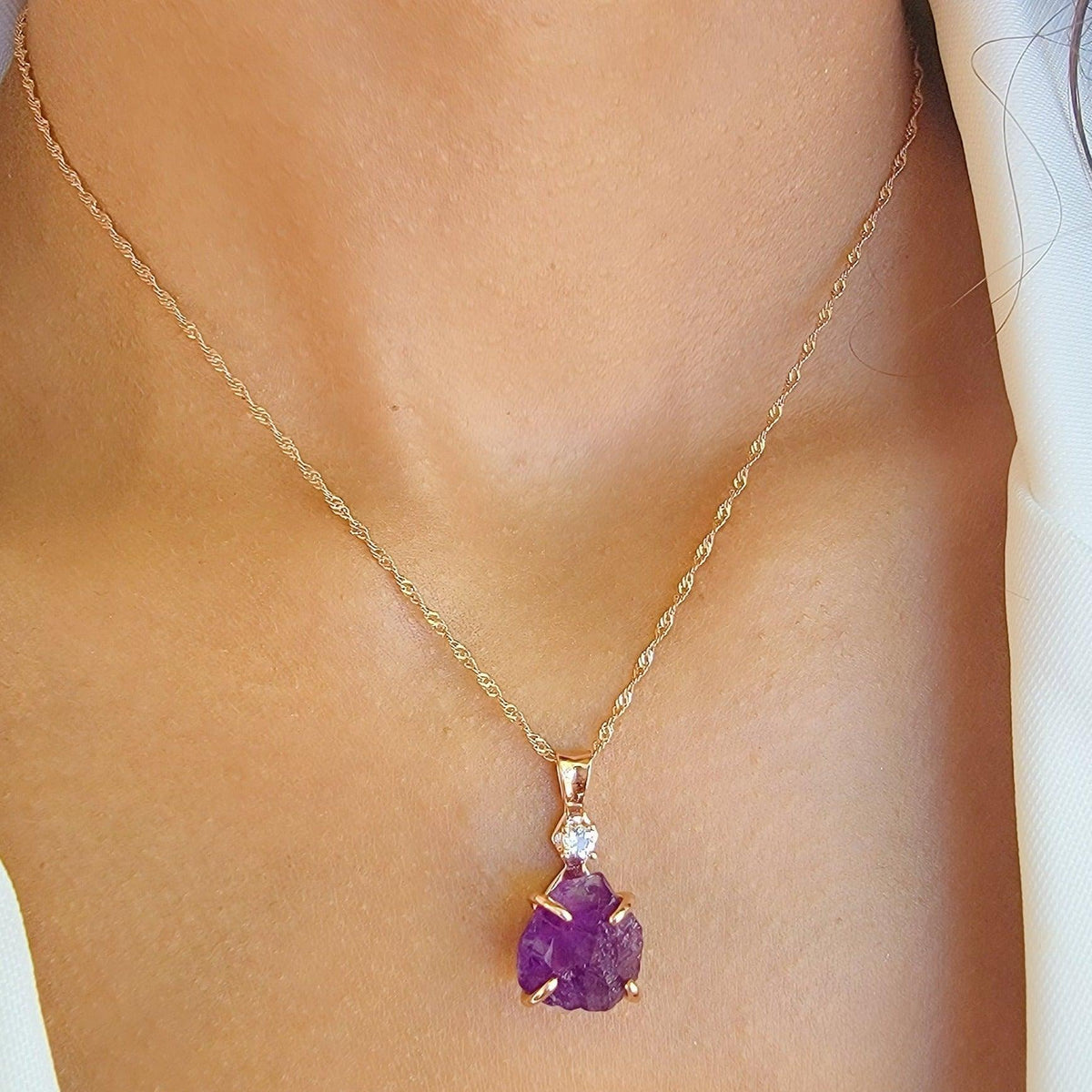 Raw Amethyst Necklace and Drop Earrings Set - Uniquelan Jewelry