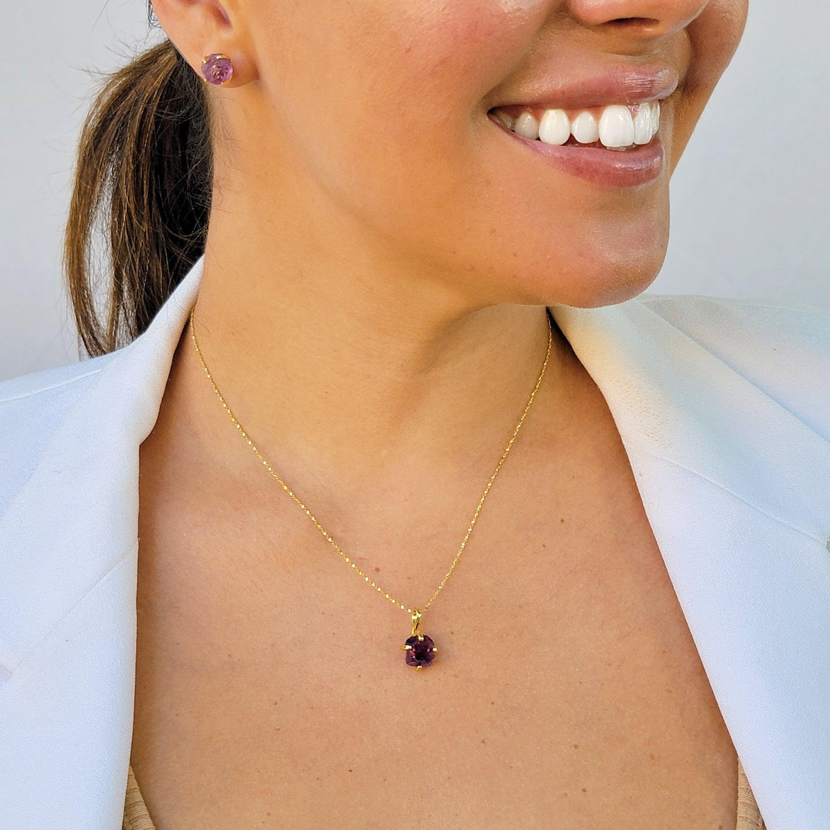 Raw Amethyst Necklace Stud Set - Uniquelan Jewelry
