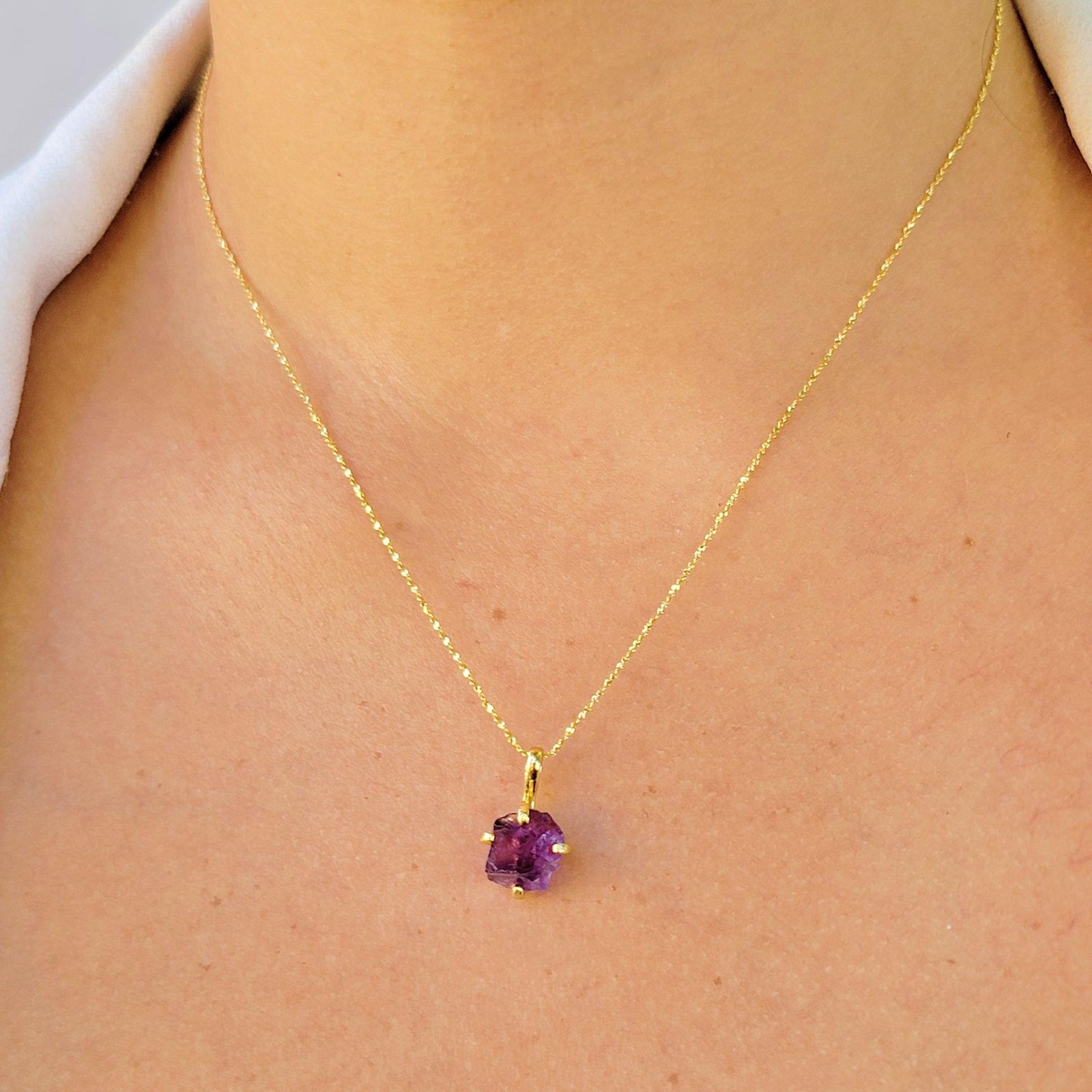 Raw Amethyst Necklace Stud Set - Uniquelan Jewelry