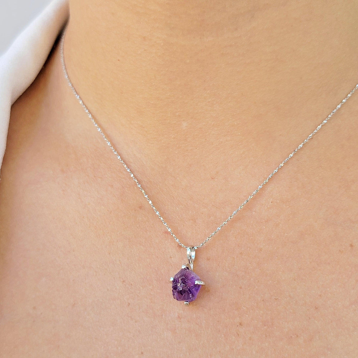 Raw Amethyst Necklace Stud Set - Uniquelan Jewelry
