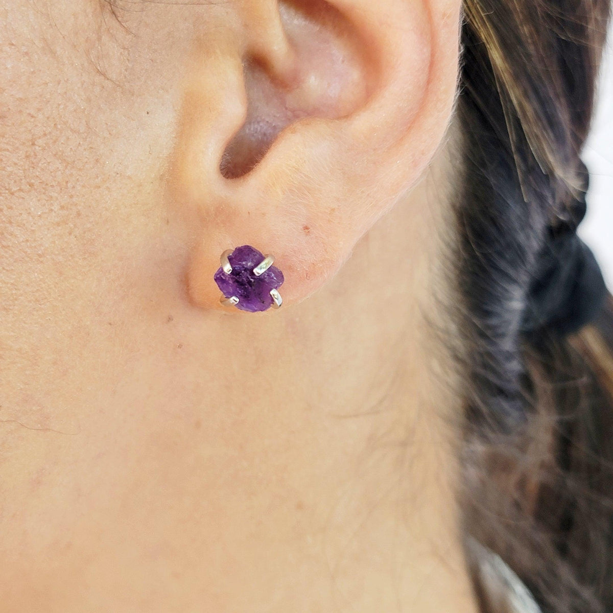 Raw Amethyst Necklace Stud Set - Uniquelan Jewelry