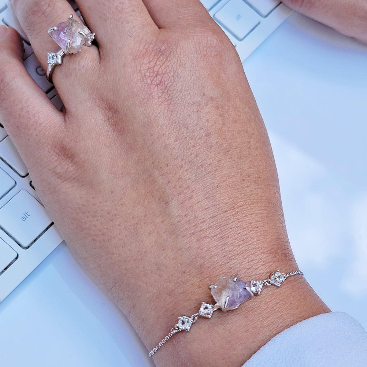 Raw Ametrine Ring Bracelet Set - Uniquelan Jewelry