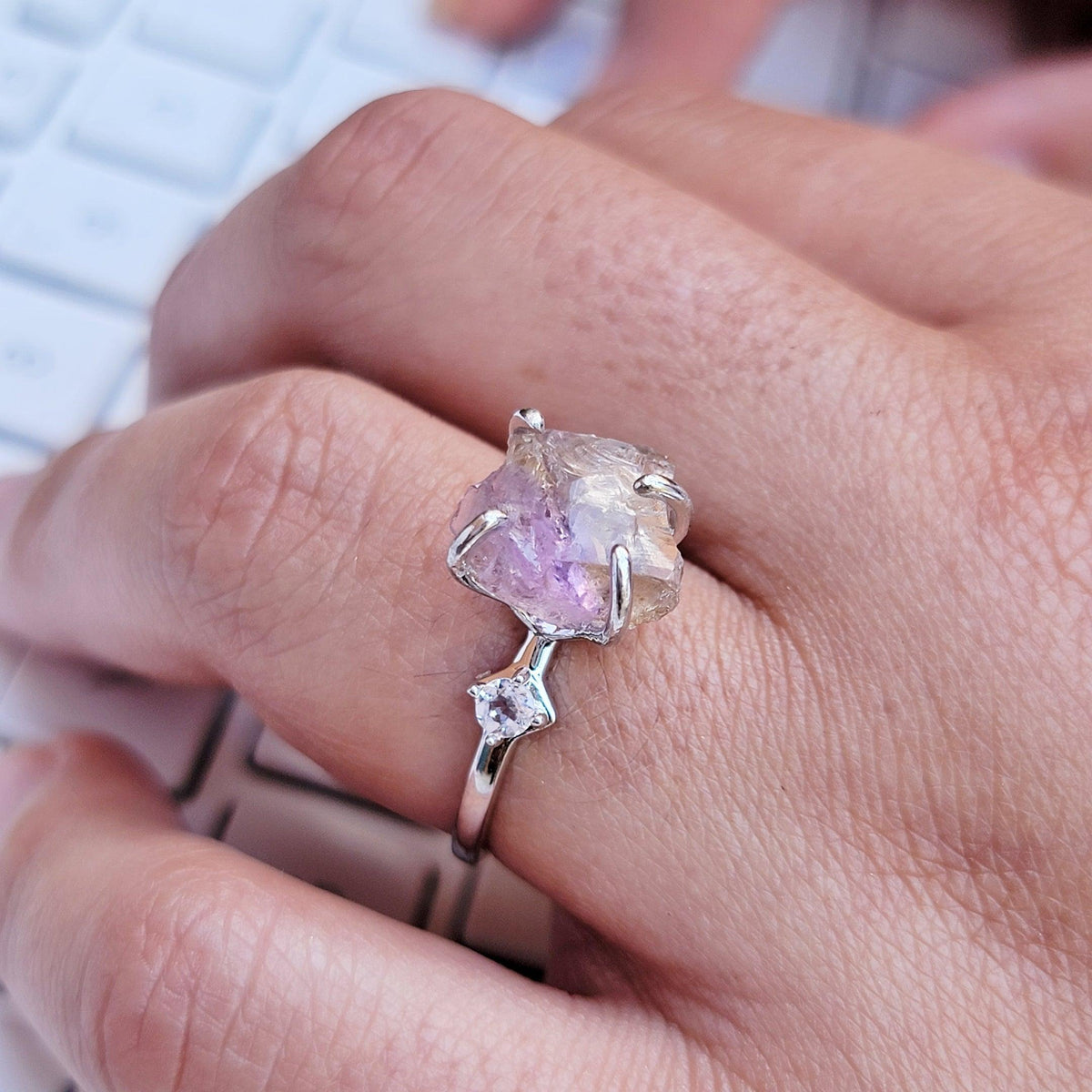 Raw Ametrine Ring Bracelet Set - Uniquelan Jewelry