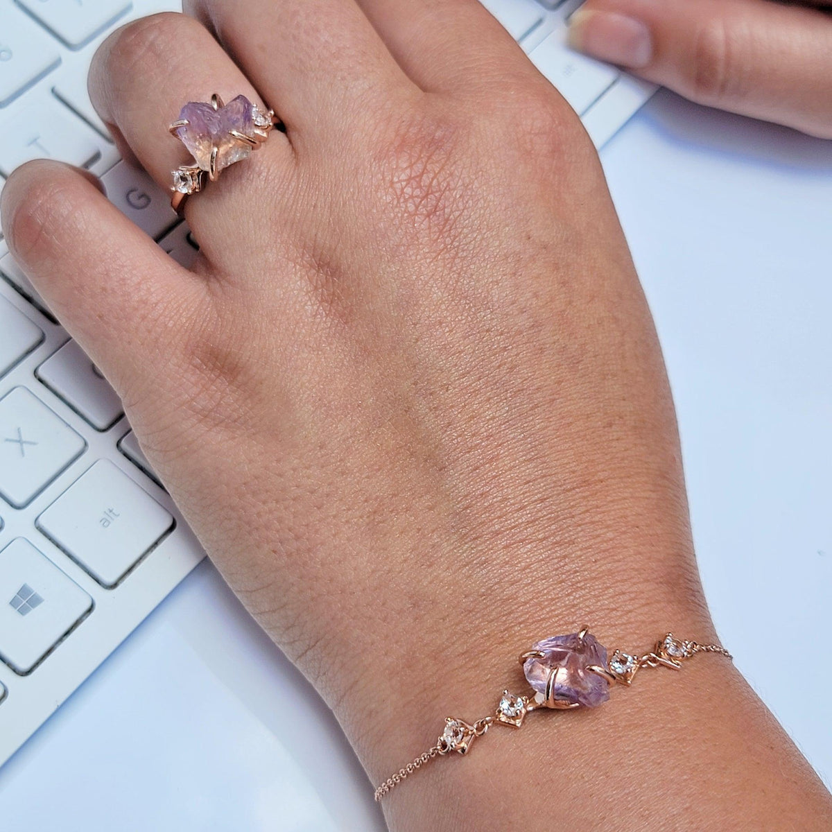 Raw Ametrine Ring Bracelet Set - Uniquelan Jewelry