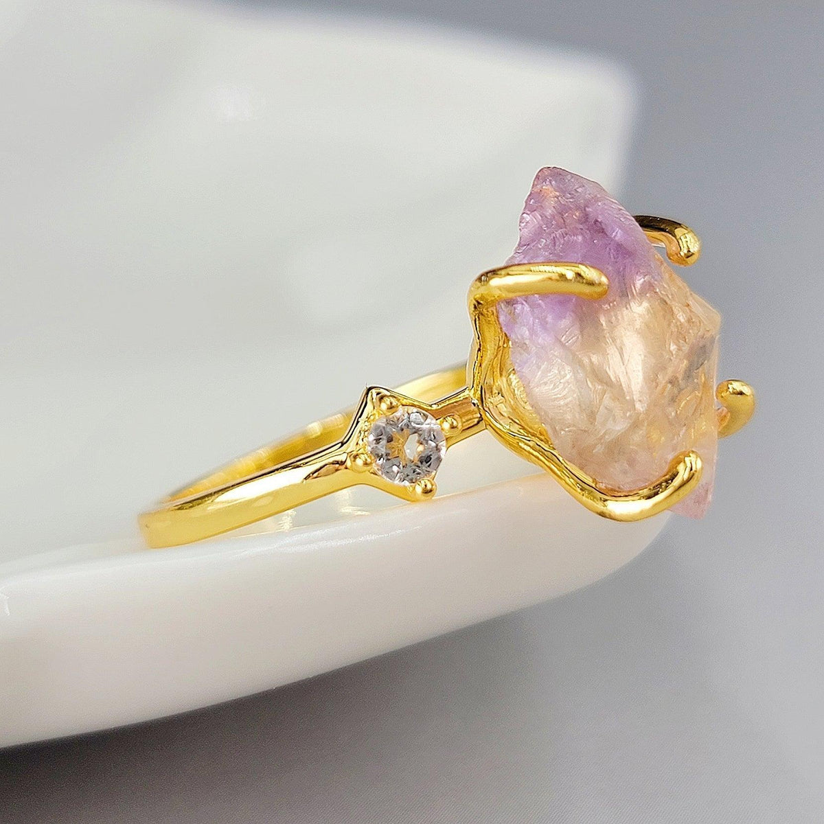Raw Ametrine Ring Bracelet Set - Uniquelan Jewelry