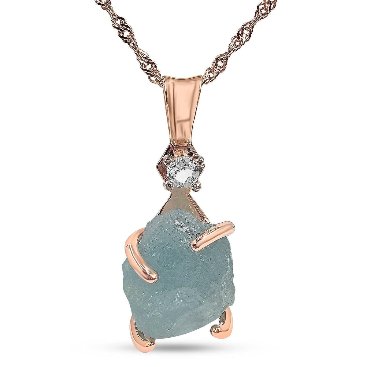 Raw Aquamarine Crystal Necklace - Uniquelan Jewelry