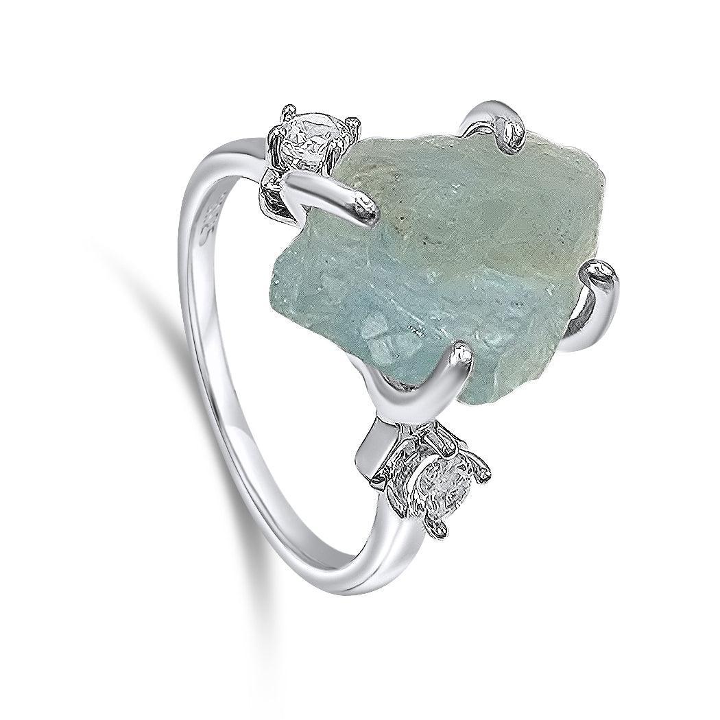 Raw Aquamarine Ring Bracelet Set - Uniquelan Jewelry