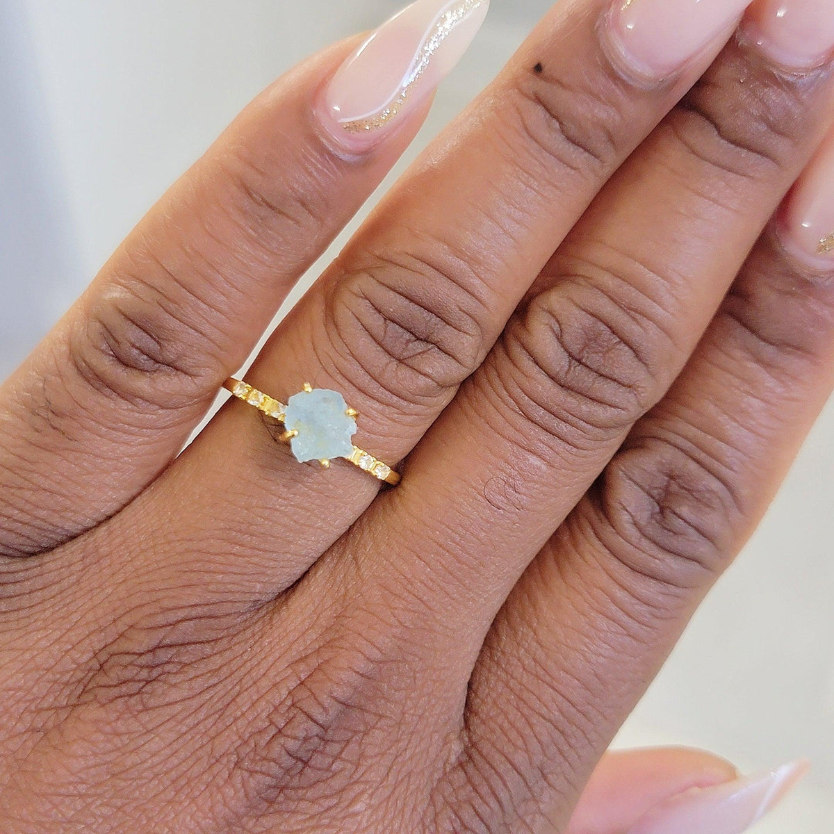 Raw aquamarine Crystal Ring - Uniquelan Jewelry