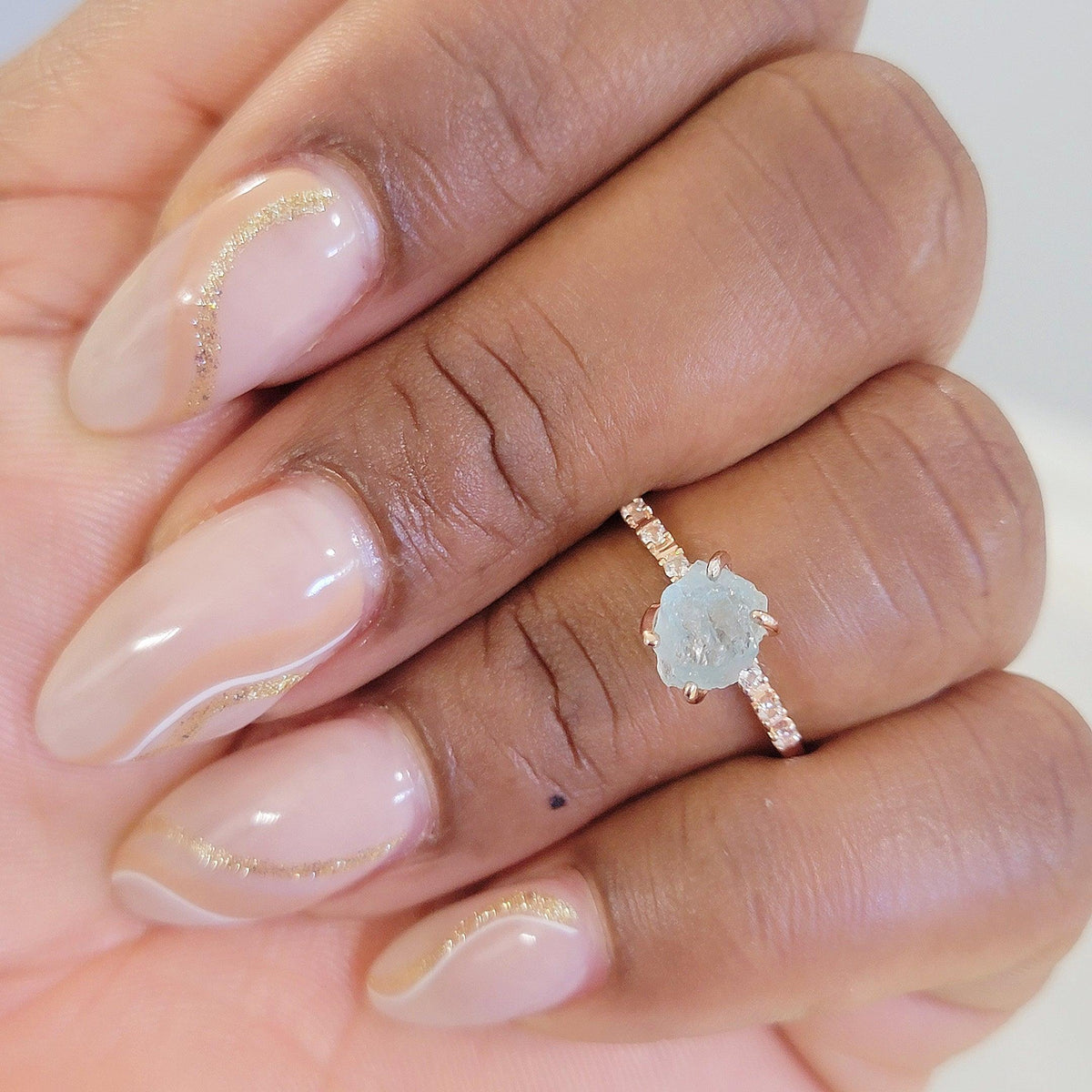 Raw aquamarine Crystal Ring - Uniquelan Jewelry