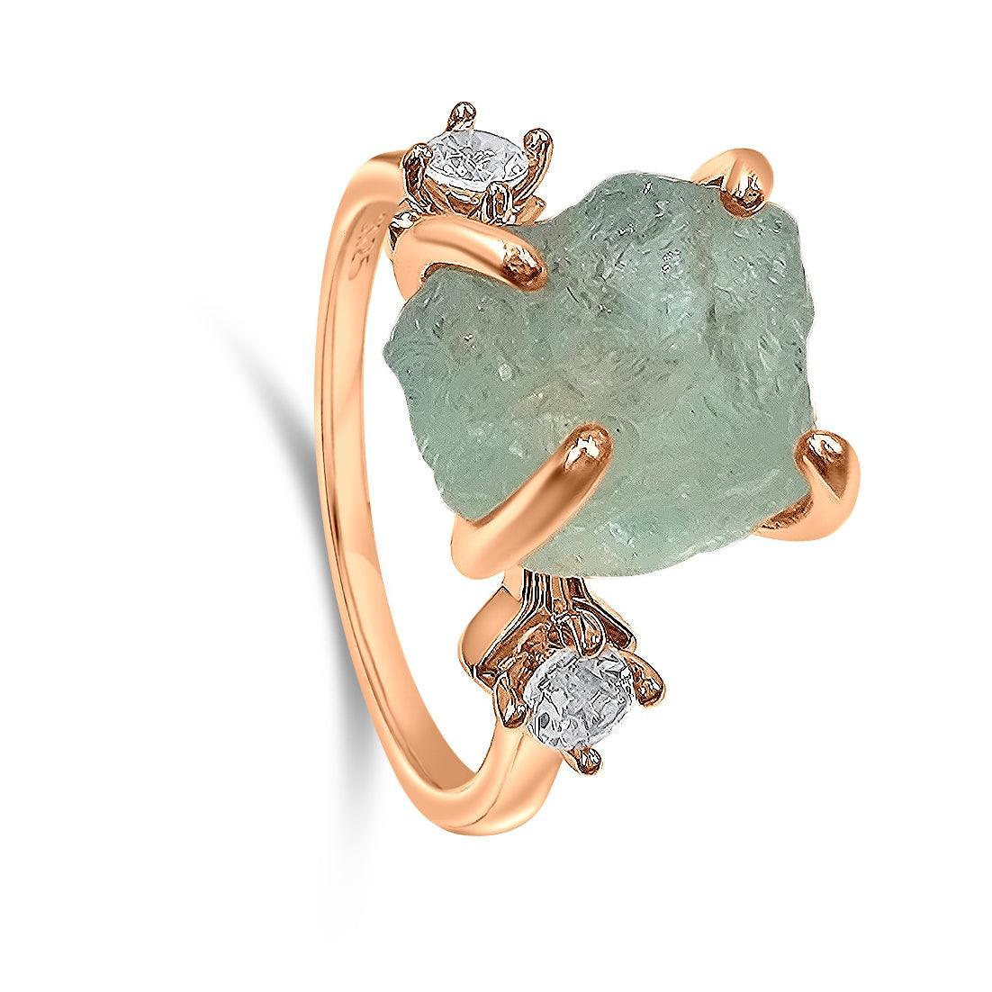 Raw Aquamarine Ring Bracelet Set - Uniquelan Jewelry