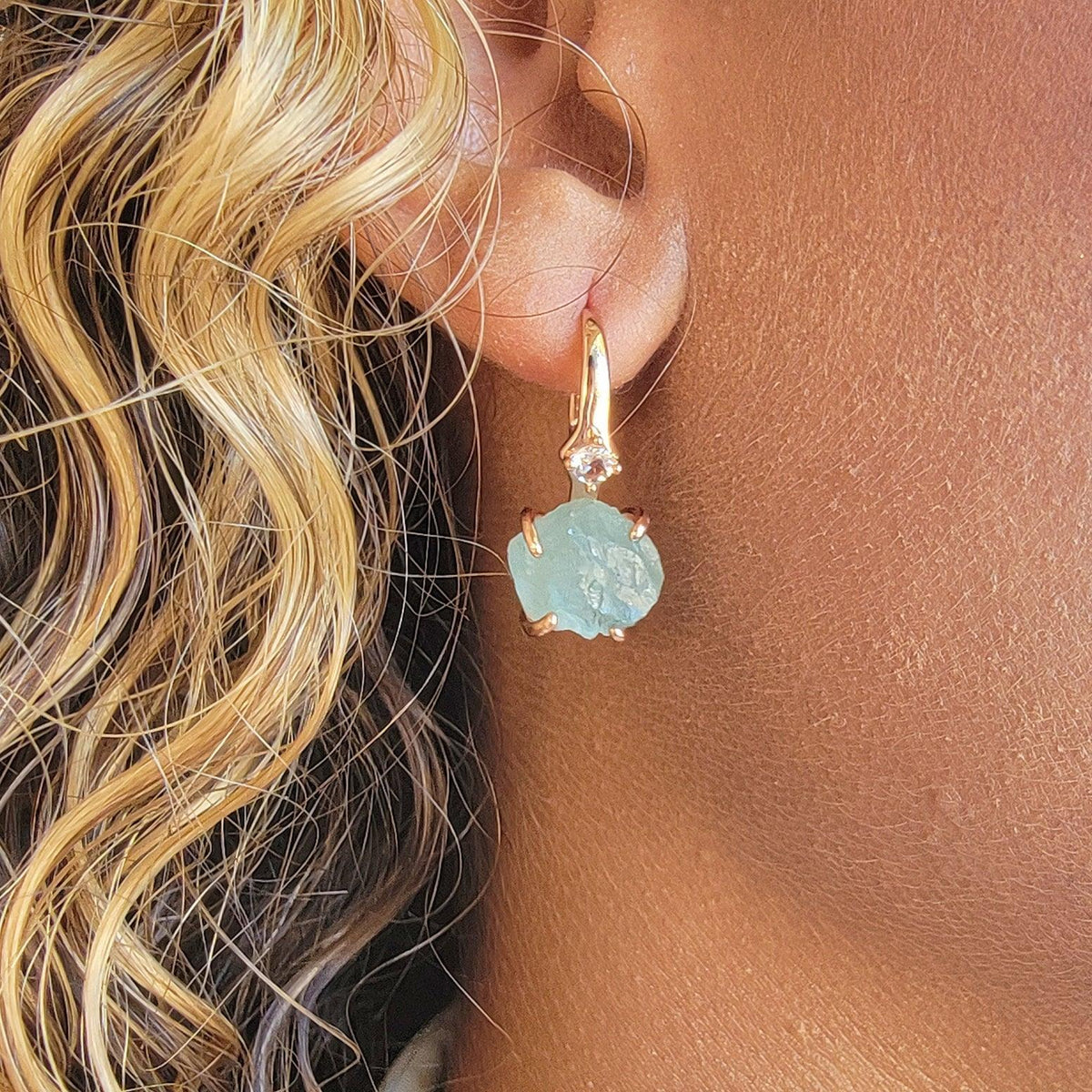 Raw Aquamarine Drop Earrings - Uniquelan Jewelry