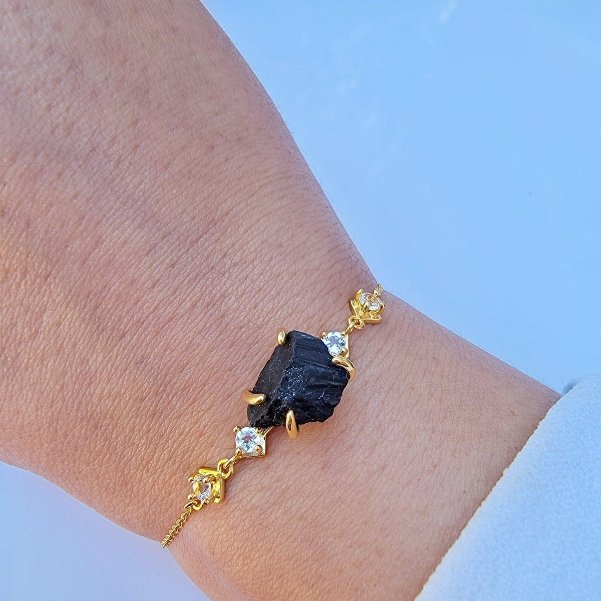 Raw Black Tourmaline Chain Bracelet - Uniquelan Jewelry