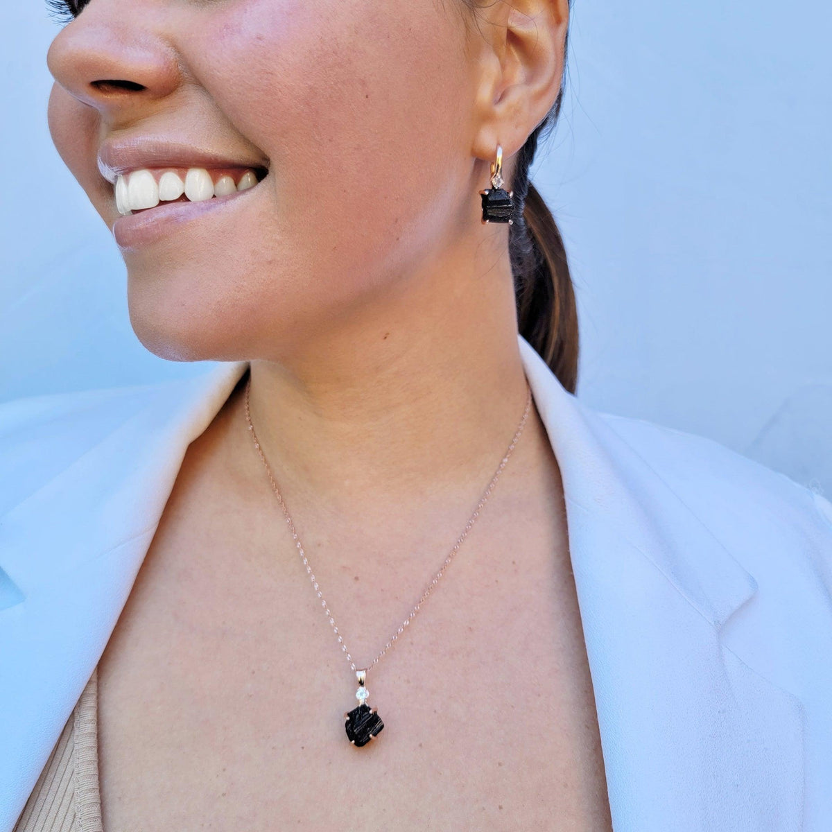 Raw Black Tourmaline Drop Earrings - Uniquelan Jewelry