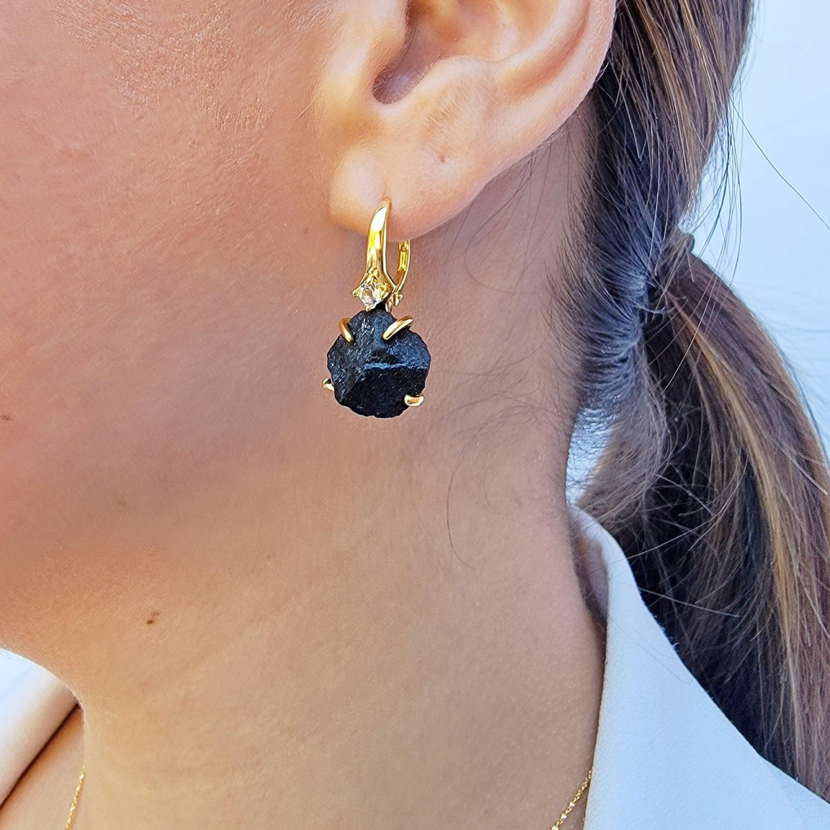 Raw black tourmaline earrings discount