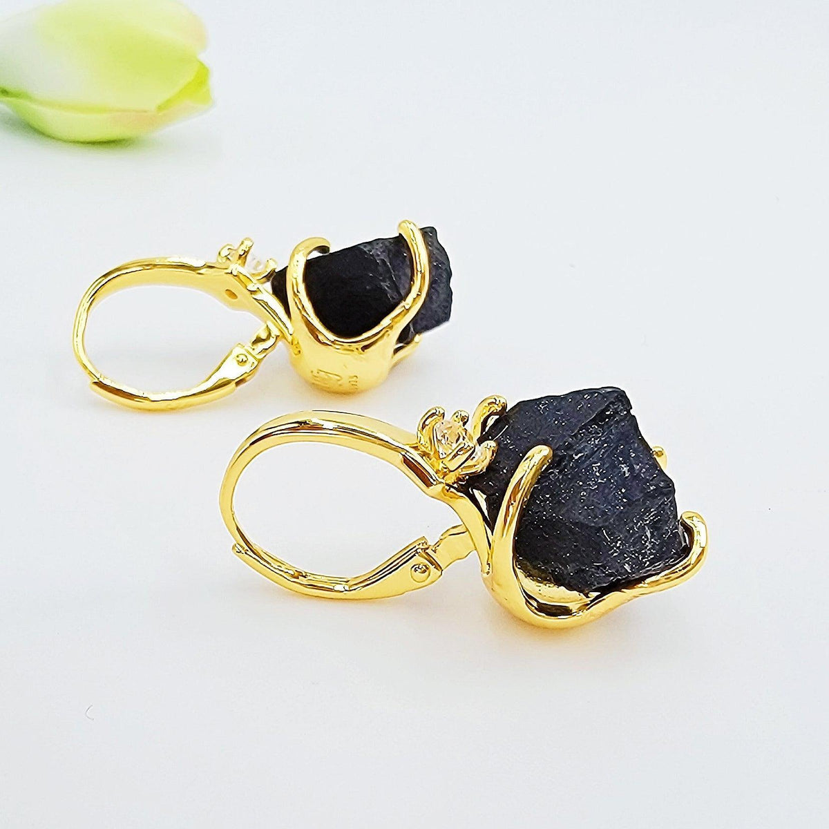 Raw Black Tourmaline Drop Earrings - Uniquelan Jewelry