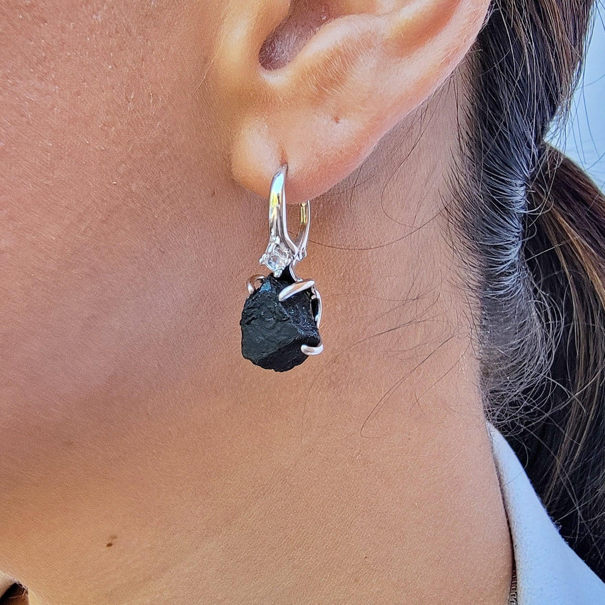 Raw Black Tourmaline Drop Earrings - Uniquelan Jewelry