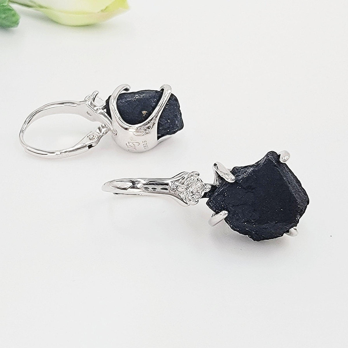 Raw Black Tourmaline Drop Earrings - Uniquelan Jewelry