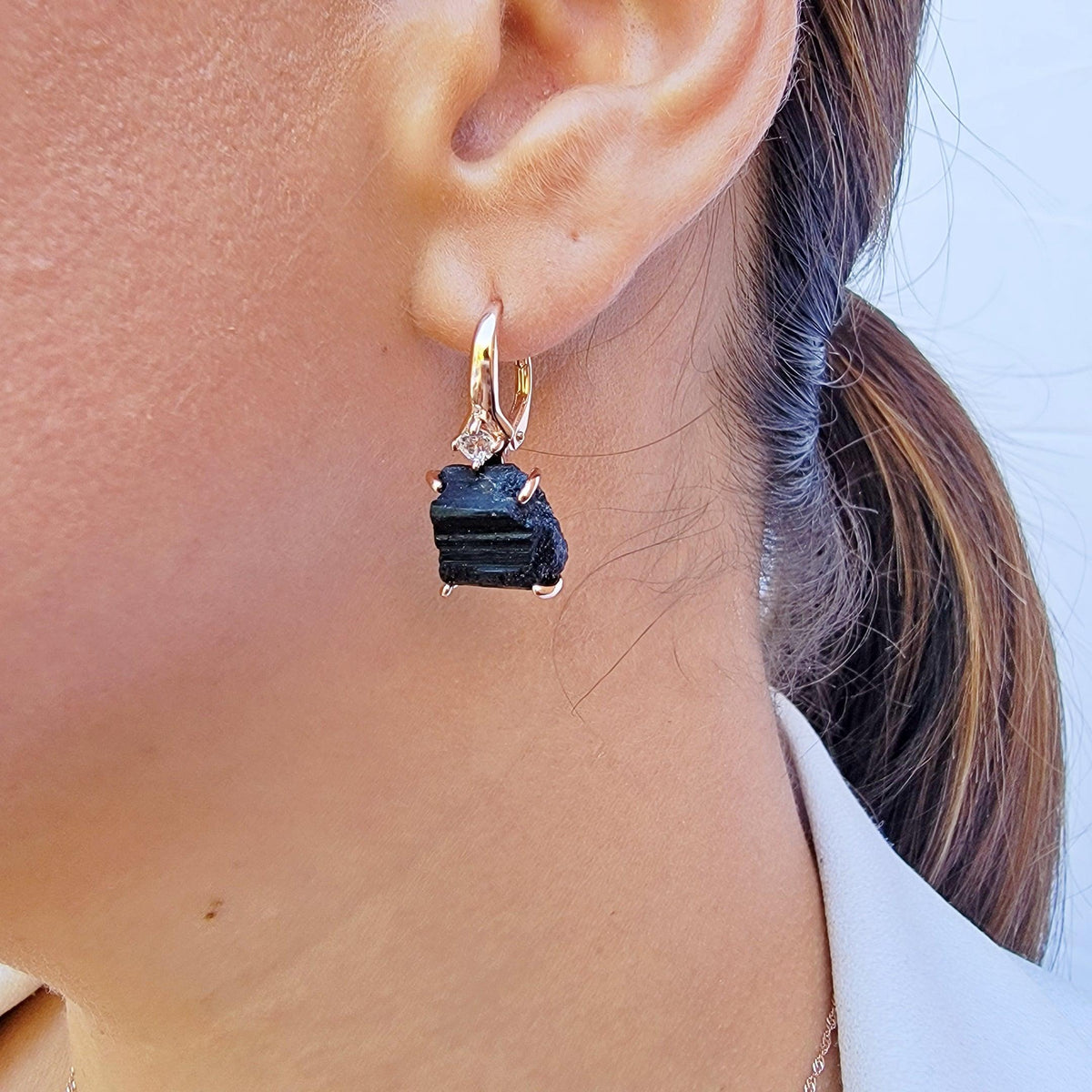 Raw Black Tourmaline Drop Earrings - Uniquelan Jewelry