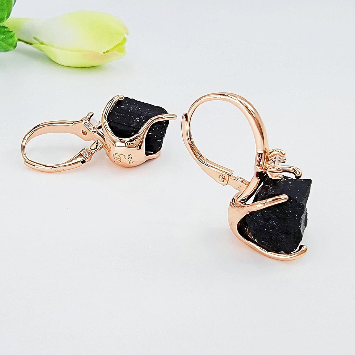 Raw Black Tourmaline Drop Earrings - Uniquelan Jewelry