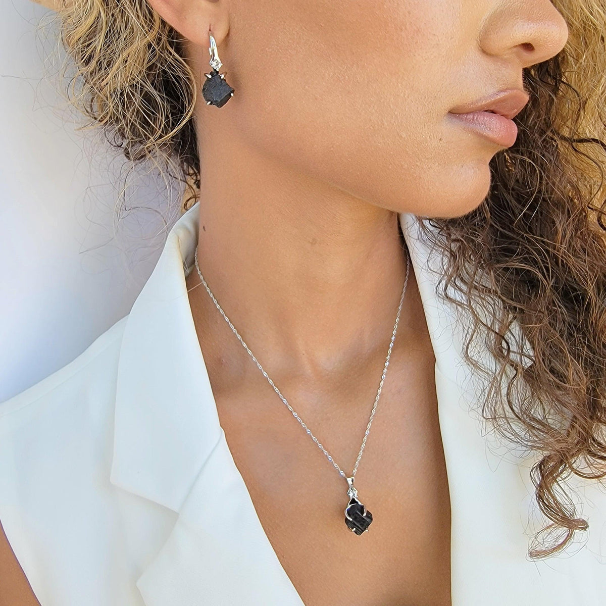 Raw Black Tourmaline Necklace Set - Uniquelan Jewelry