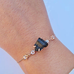 Raw Black Tourmaline Ring Bracelet Set - Uniquelan Jewelry