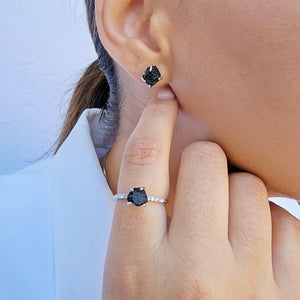 Raw Black Tourmaline Ring Set - Uniquelan Jewelry