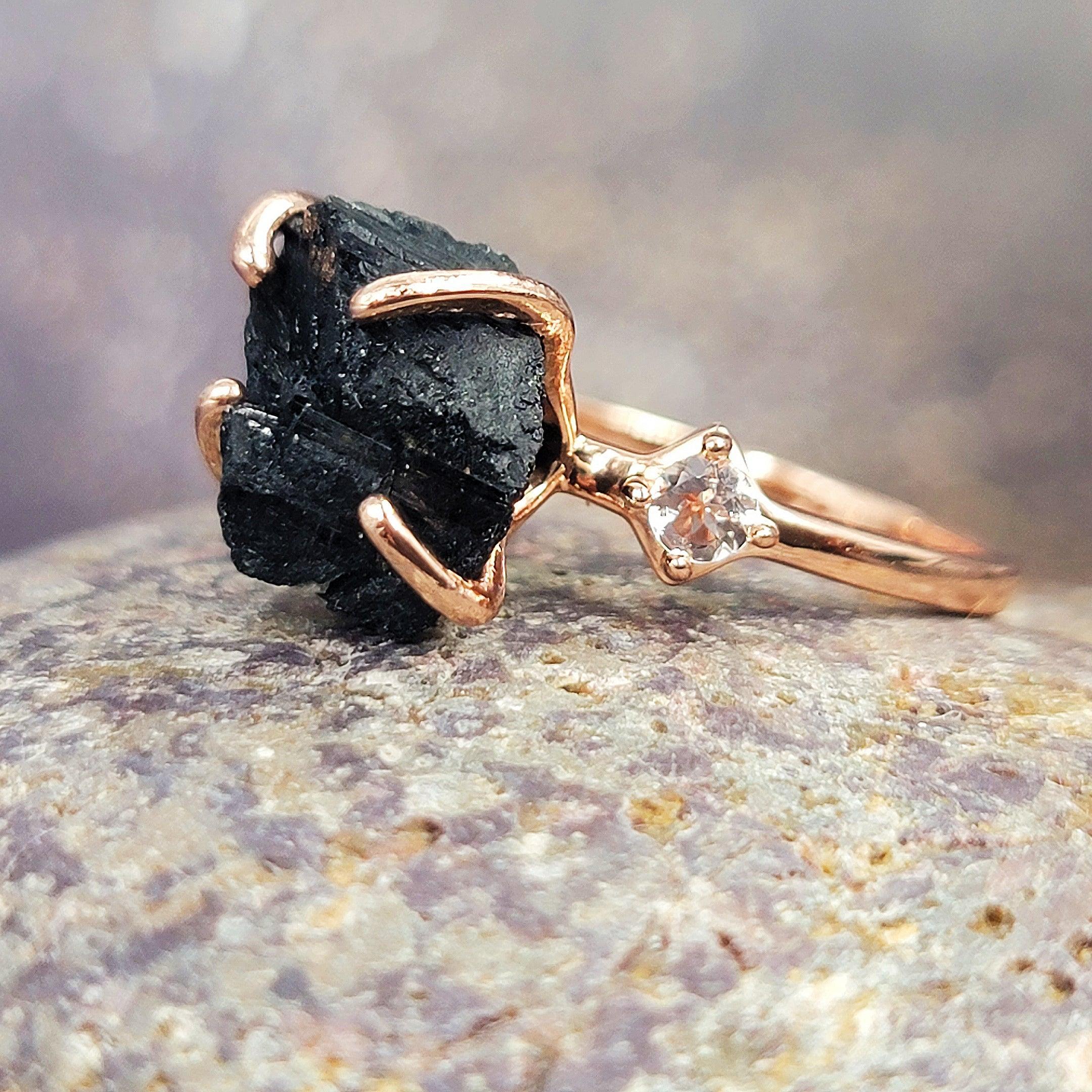 Raw Black Tourmaline Ring Uniquelan Jewelry