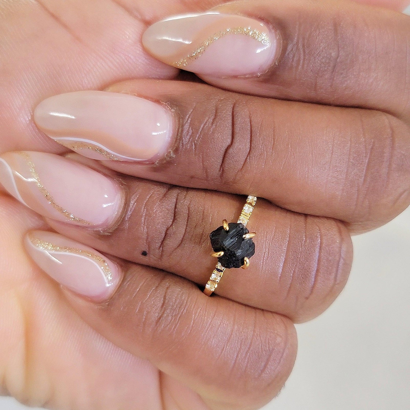 Raw Black Tourmaline Tiny Ring - Uniquelan Jewelry