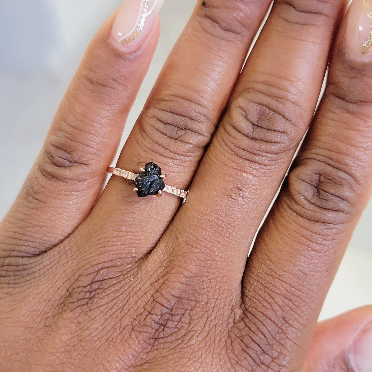 Raw Black Tourmaline Tiny Ring - Uniquelan Jewelry
