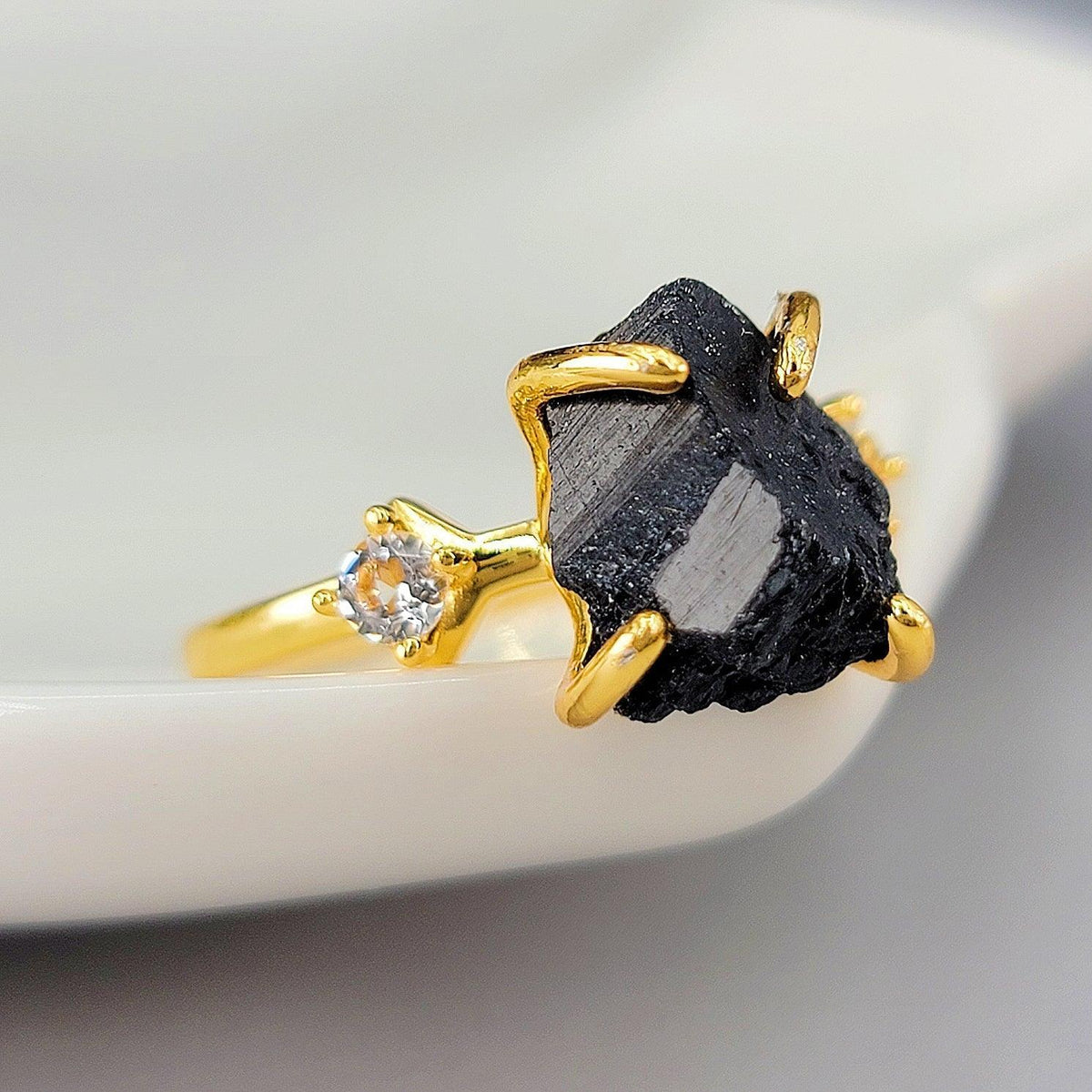 Raw Black Tourmaline Ring - Uniquelan Jewelry