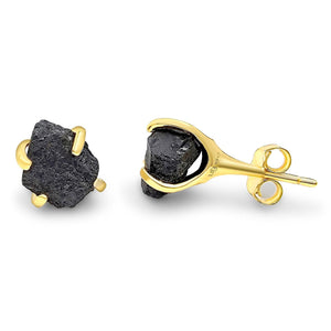 Raw Black Tourmaline Stud Earrings - Uniquelan Jewelry
