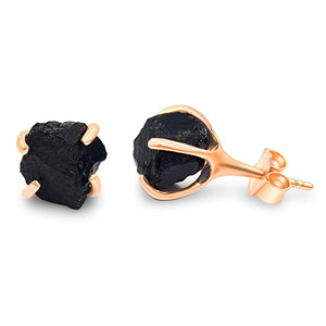Raw Black Tourmaline Stud Earrings - Uniquelan Jewelry