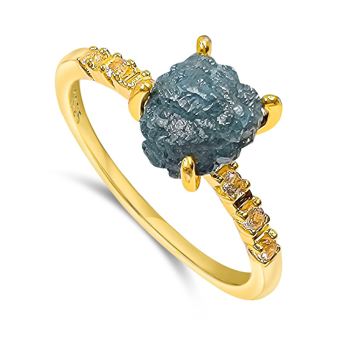 Raw Blue Diamond Ring