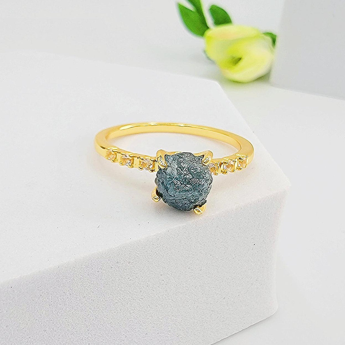 Raw Blue Diamond Ring