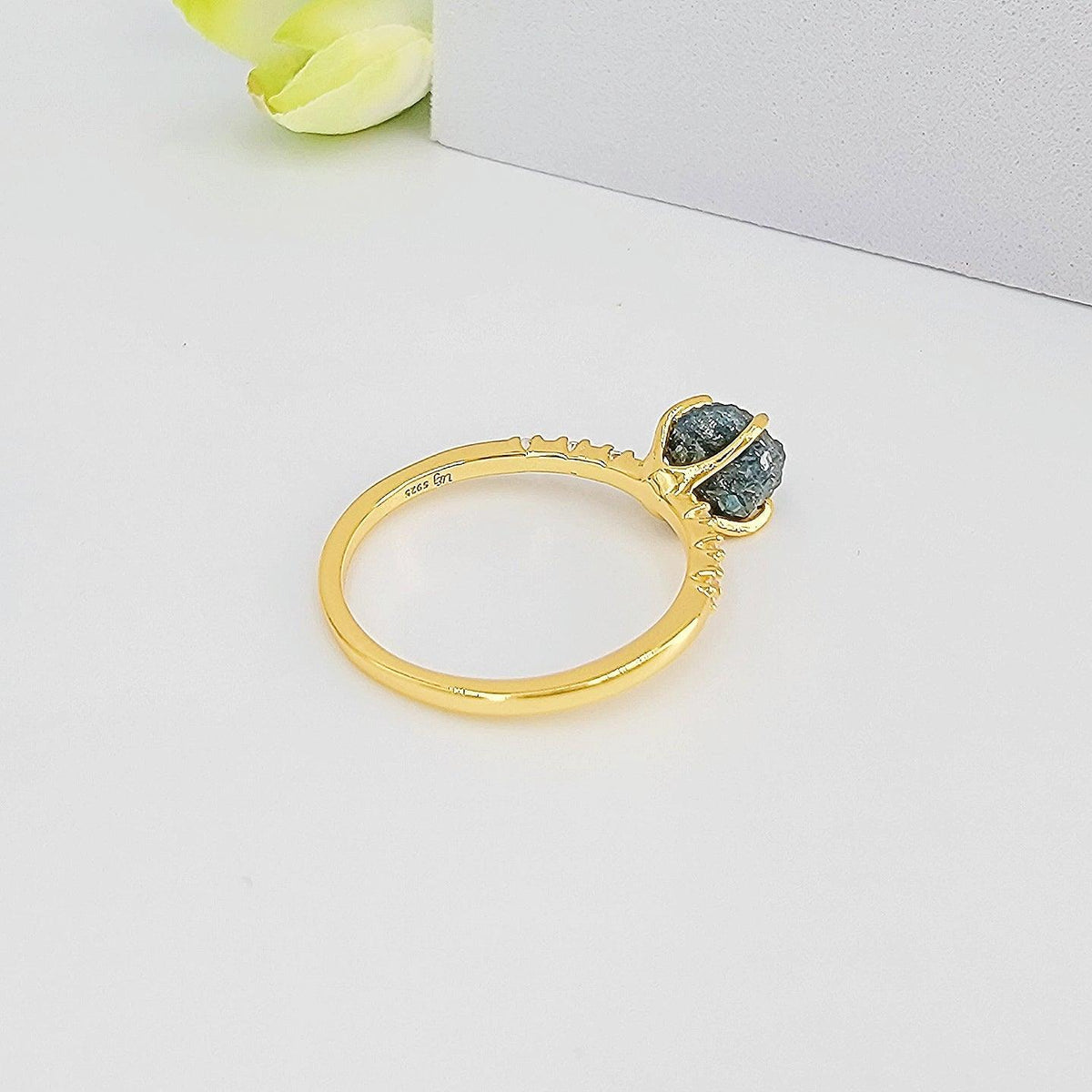 Raw Blue Diamond Ring