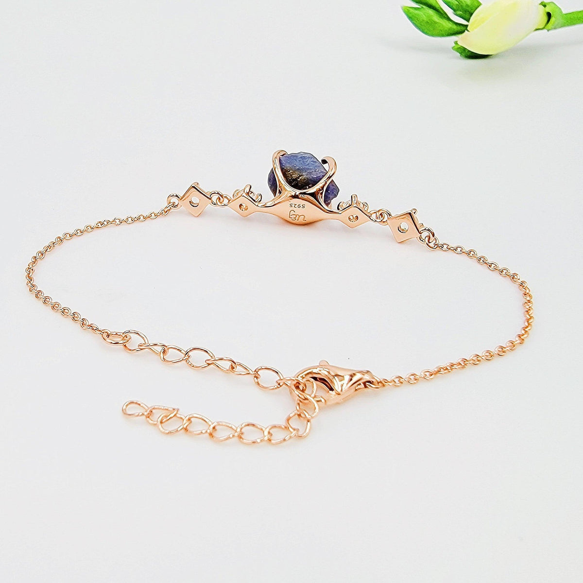 Raw Blue Sapphire Chain Bracelet - Uniquelan Jewelry