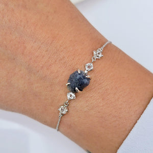 Raw Blue Sapphire Bracelet Sterling Silver - Uniquelan Jewelry