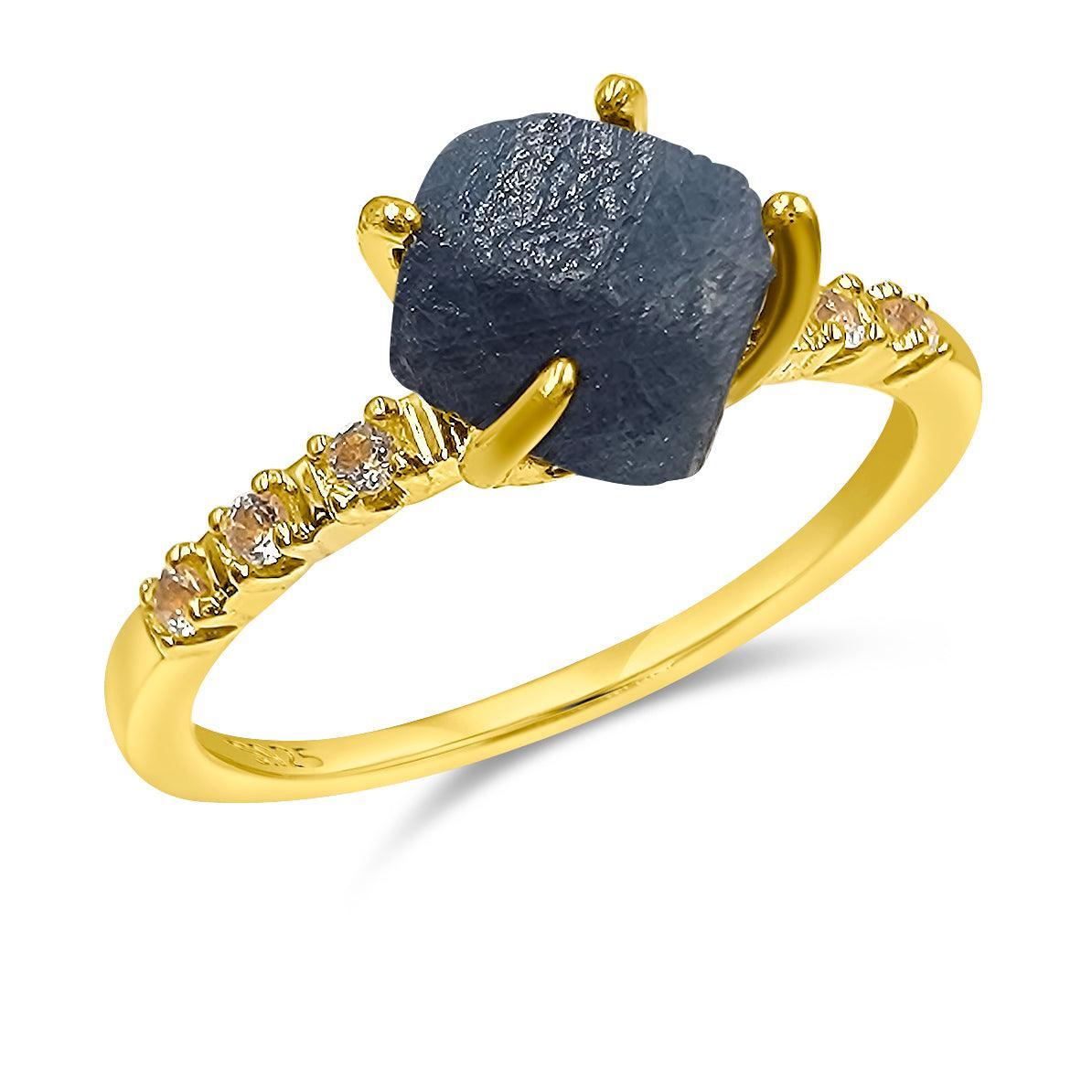 Raw Blue Sapphire Dainty Ring - Uniquelan Jewelry
