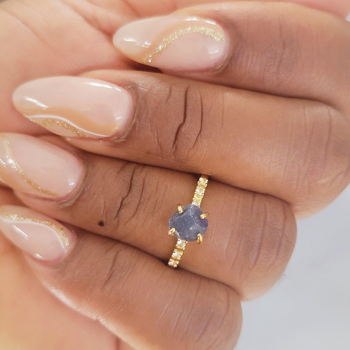 Raw Blue Sapphire Dainty Ring - Uniquelan Jewelry