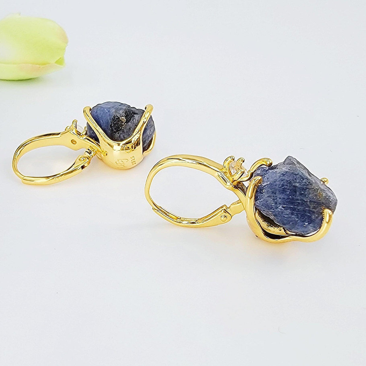 Raw Blue Sapphire Drop Earrings - Uniquelan Jewelry